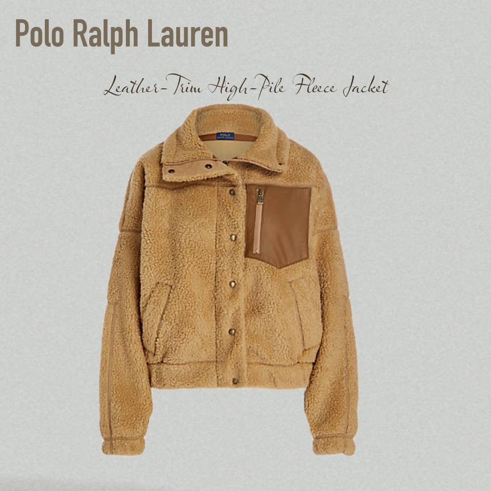 Polo Ralph Lauren Leather-Trim High-Pile Fleece Jacket